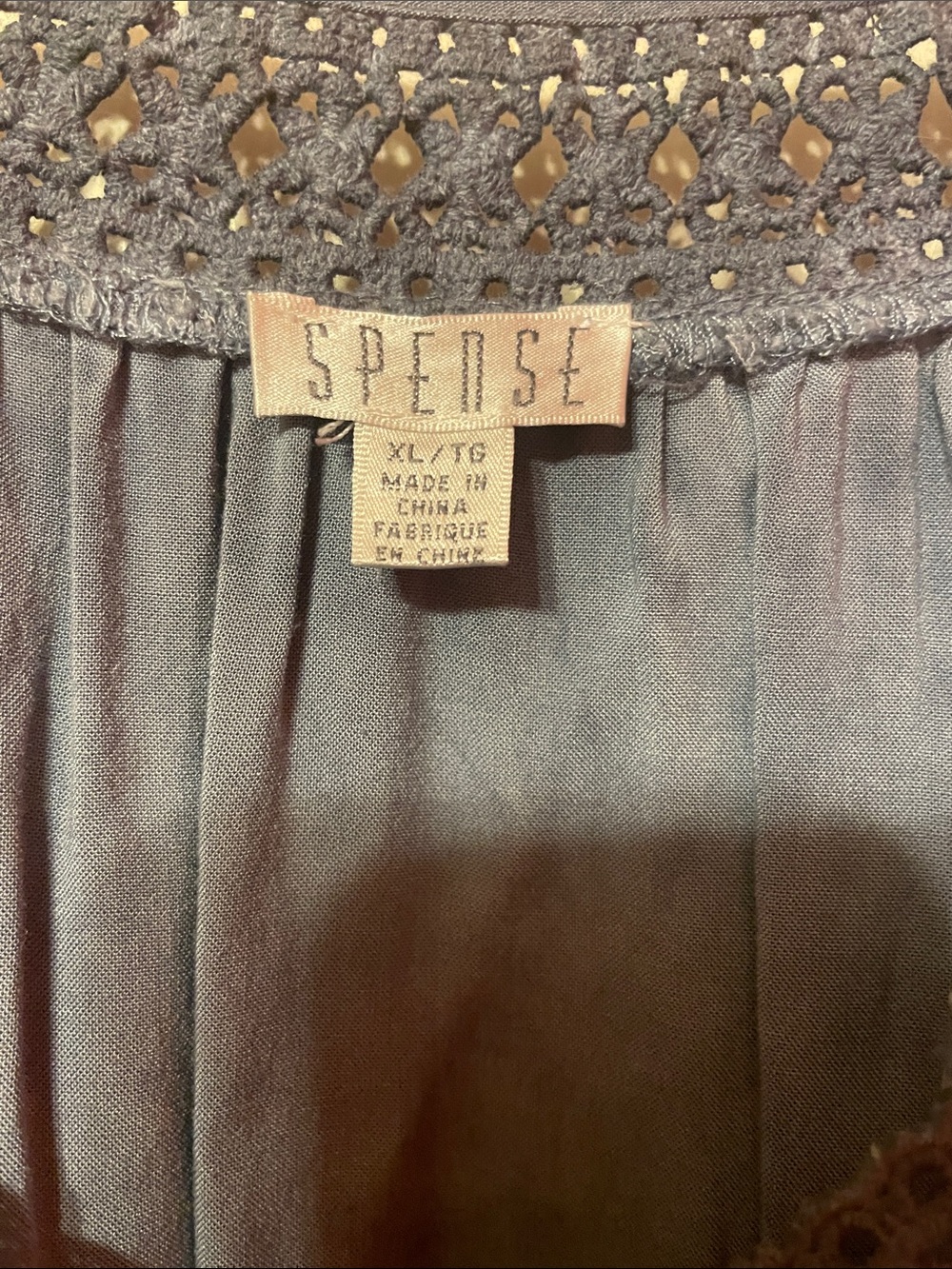 Spense Gray Boho Crochet Lace V-Neck Peasant Top XL - Picture 3 of 5